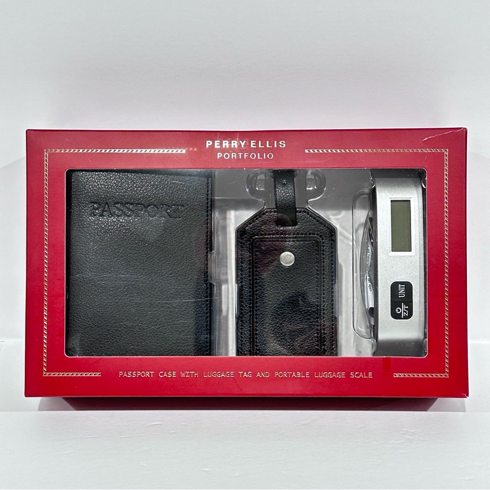 Perry Ellis Black Passport Holder Travel Case Set